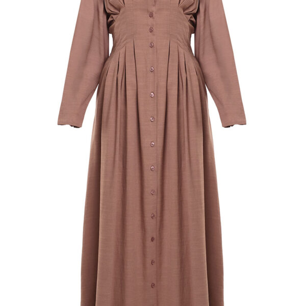 Carter Pleated Waist Dress - Dark Mocha COTTON