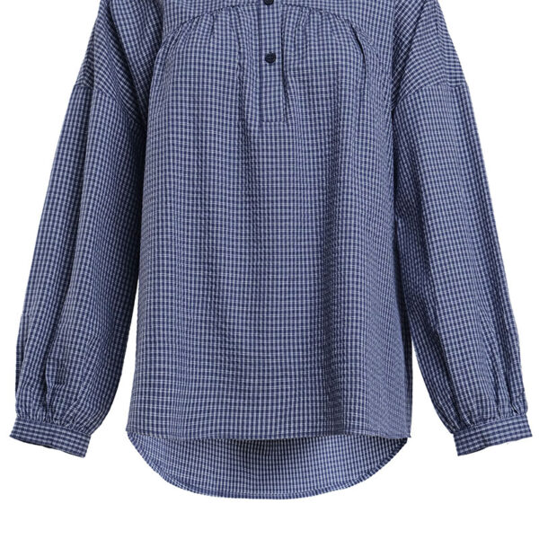 Sycamore Henley Blouse - Navy Check COTTON